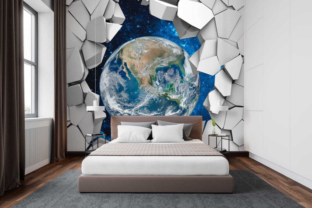 Terra tra forme bianche in un ambiente