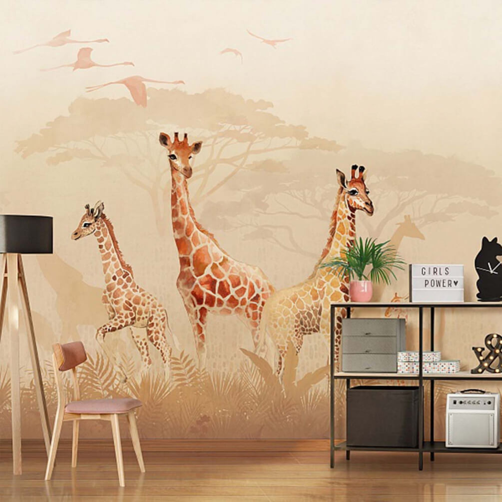 Giraffe nella nebbia in un ambiente