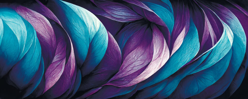 Piume viola e turchesi — design completo