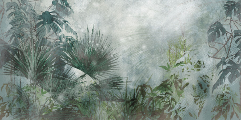 Foglie tropicali in foschia — design completo