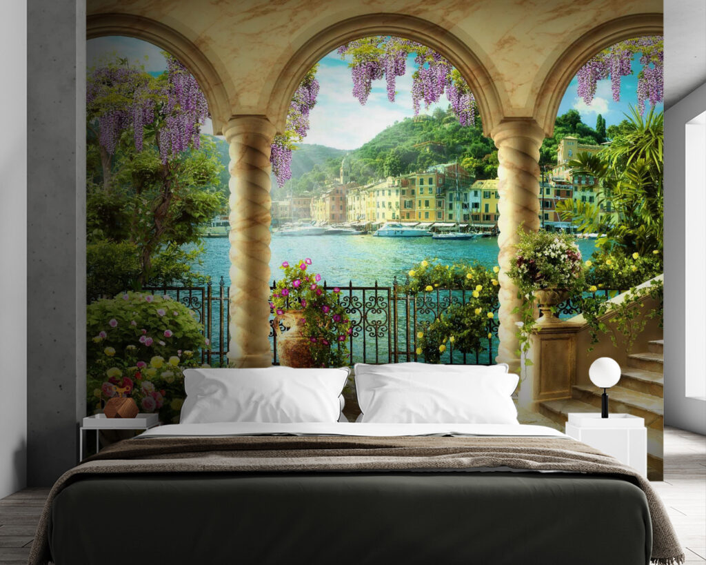 Balcone fiorito, archi dorati — ambiente 3