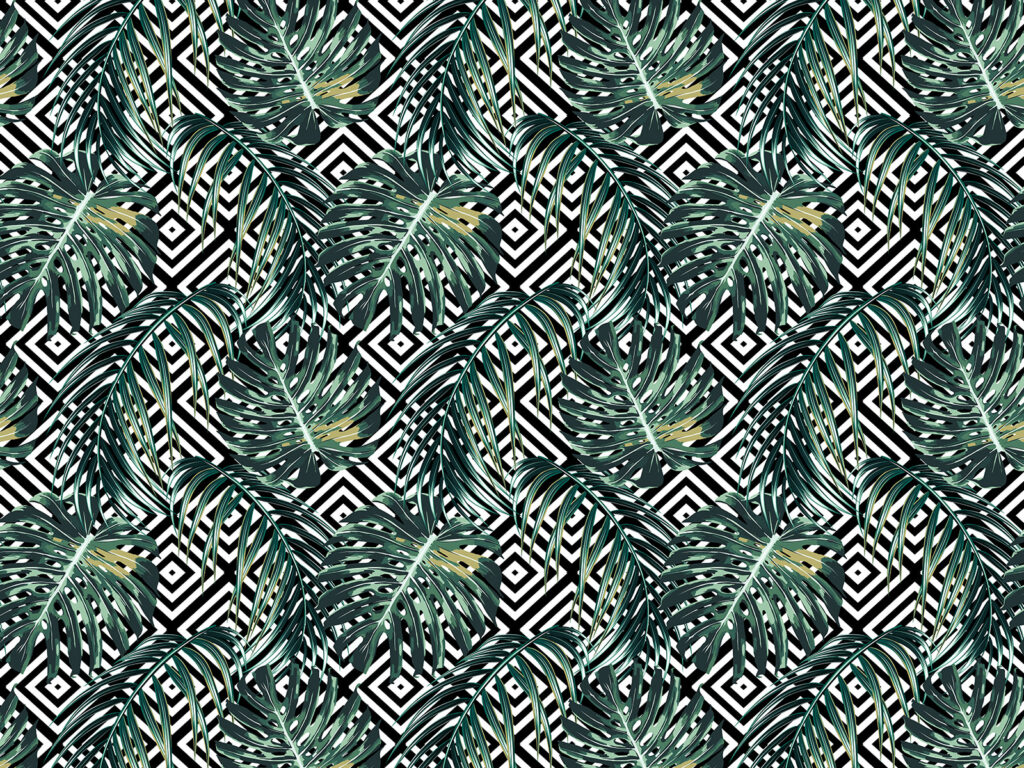 Foglie tropicali su rombi — design completo