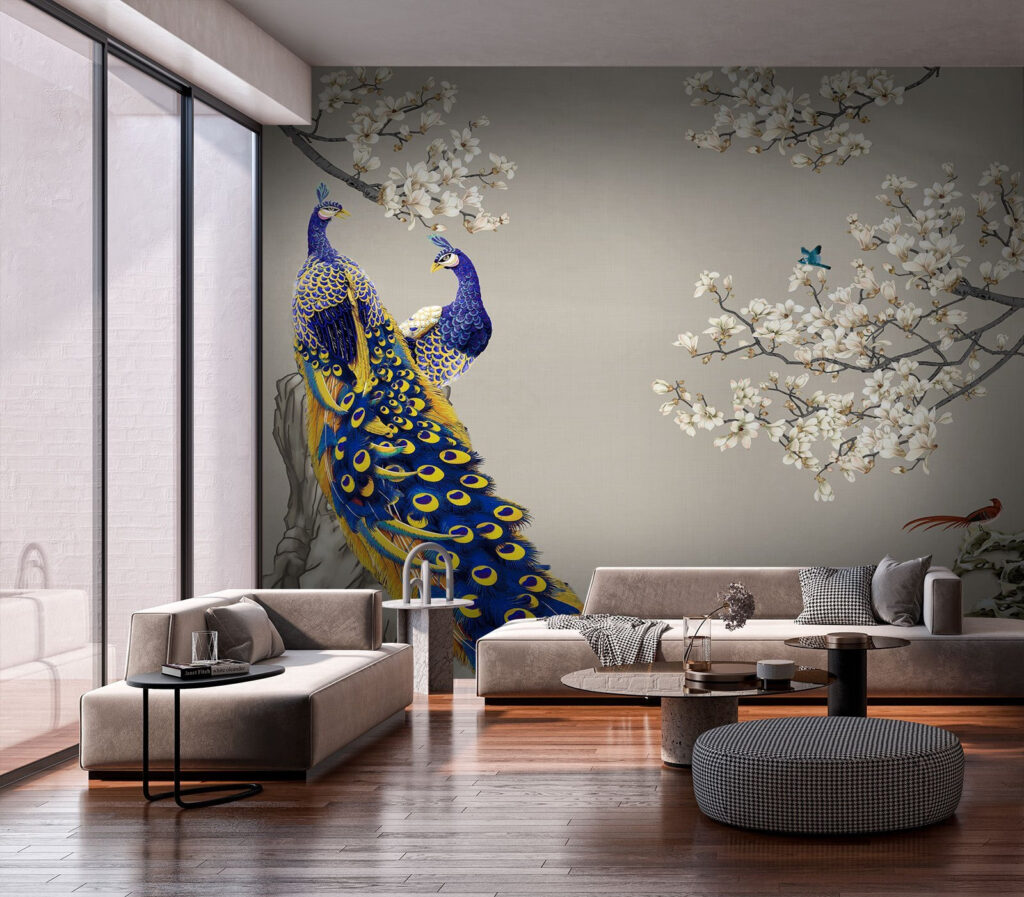 Pavoni e fiori bianchi — ambiente 2