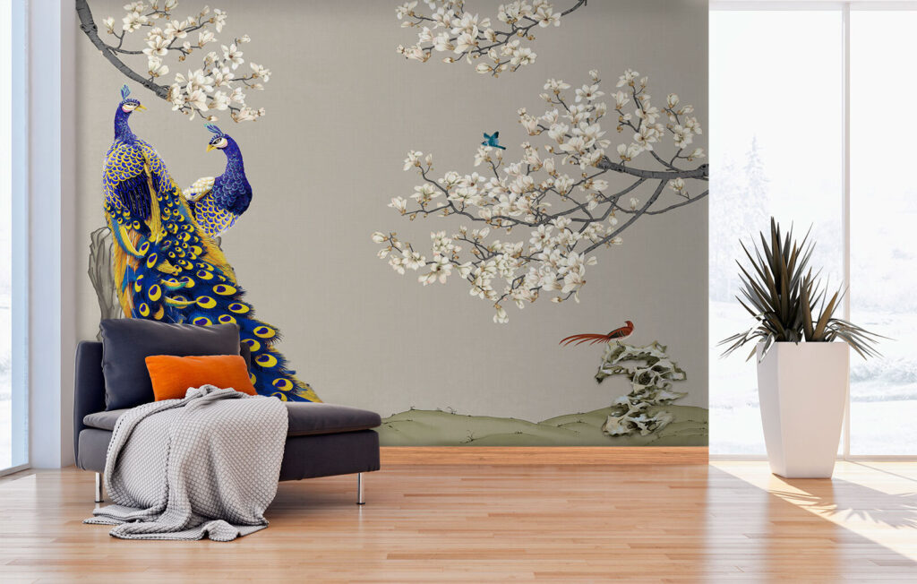 Pavoni e fiori bianchi — ambiente 3
