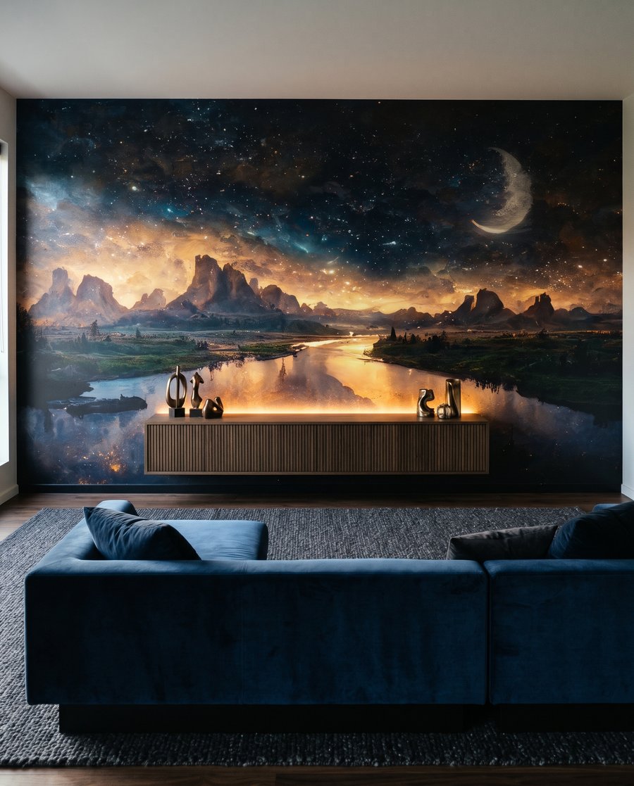 Luna sopra l’acqua in un ambiente