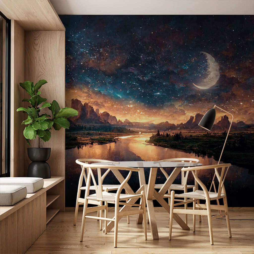 Luna sopra l’acqua in un ambiente