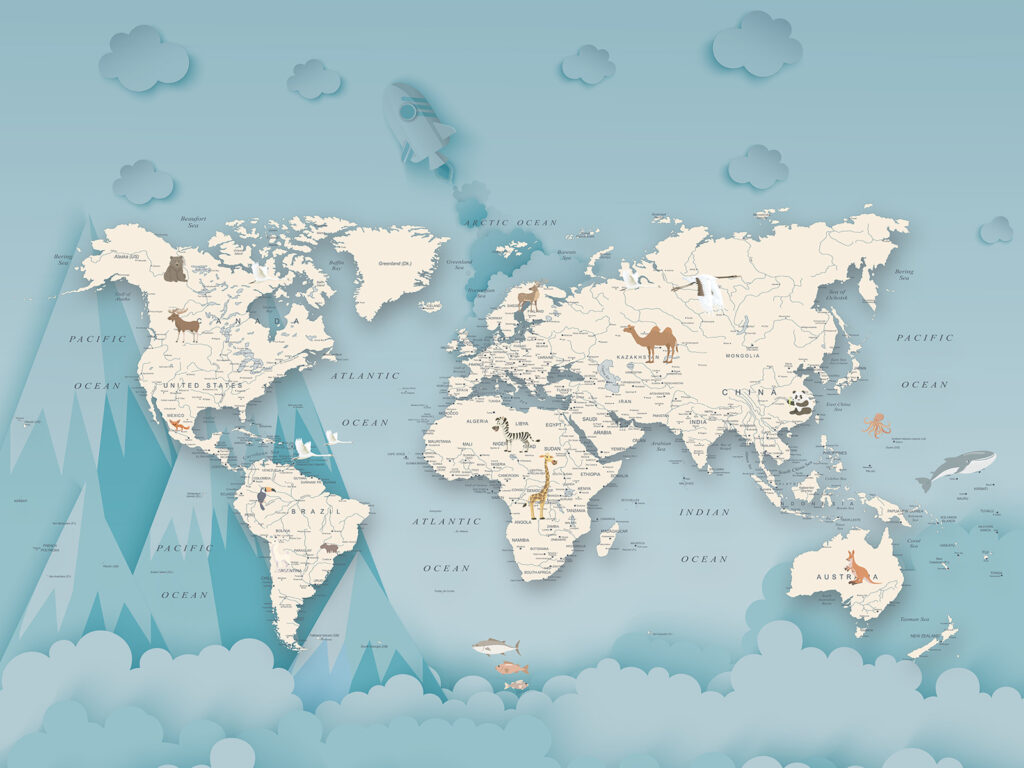 Mappa con balena — design completo