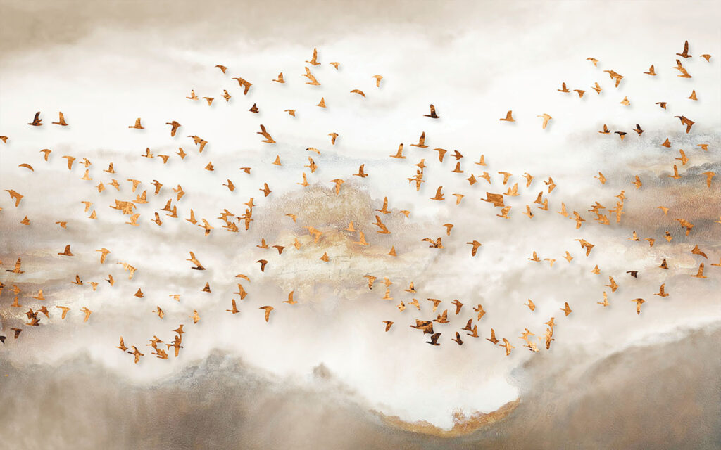 Stormo dorato nella nebbia — design completo