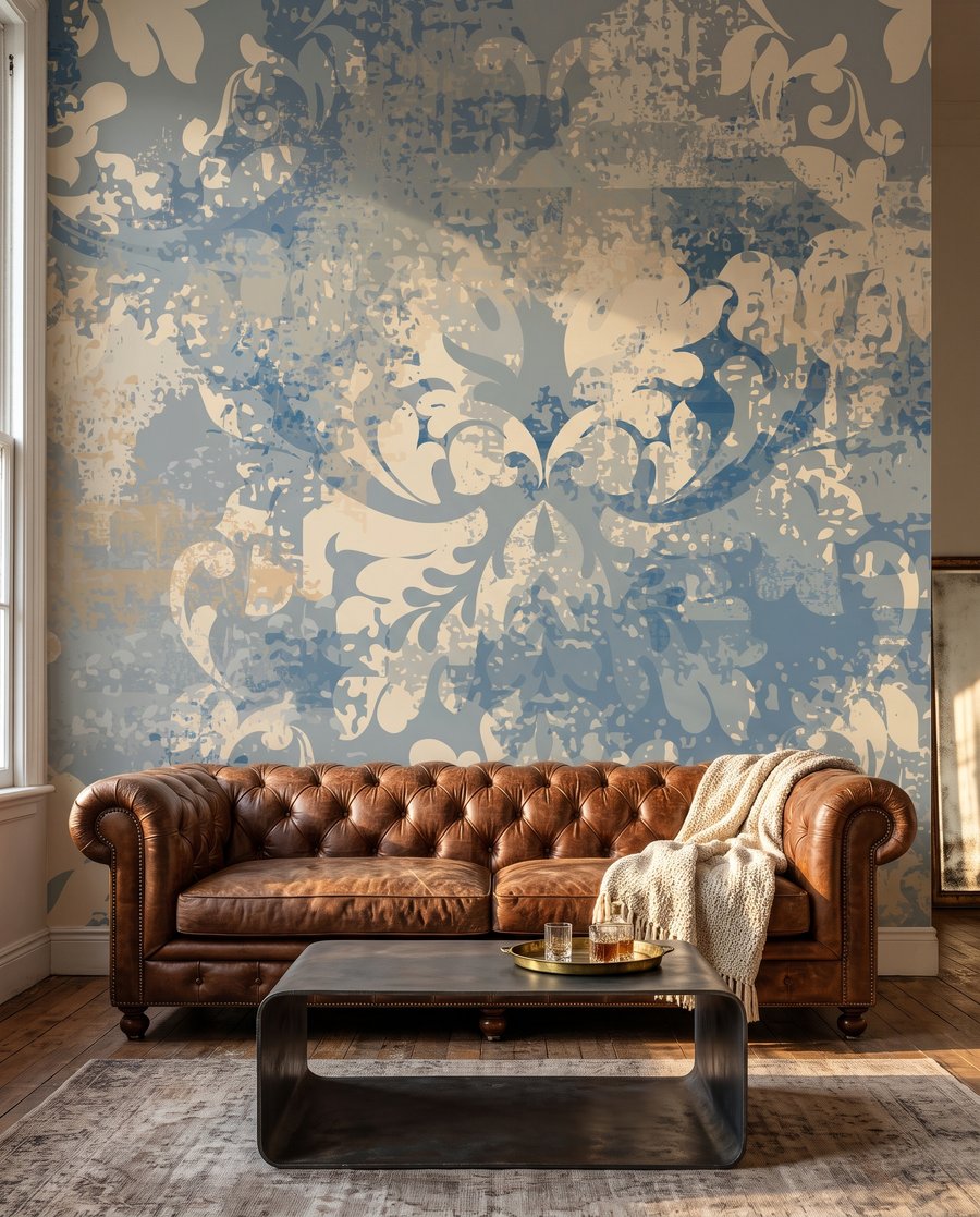 Ornamenti su grigio azzurro in un ambiente