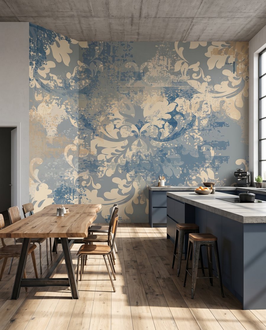 Ornamenti su grigio azzurro in un ambiente