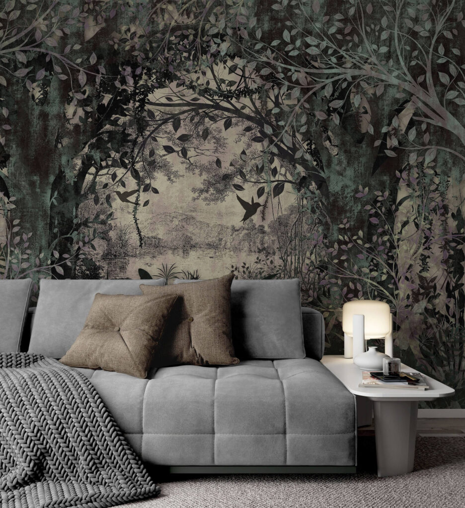 Bosco verde grigio in un ambiente