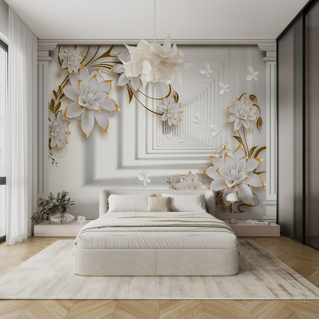 Fiori bianchi tra colonne — ambiente 3