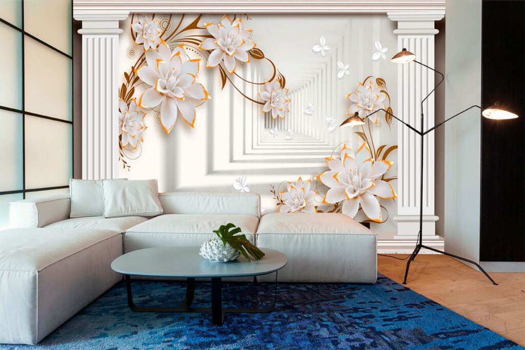 Fiori bianchi tra colonne — ambiente 1
