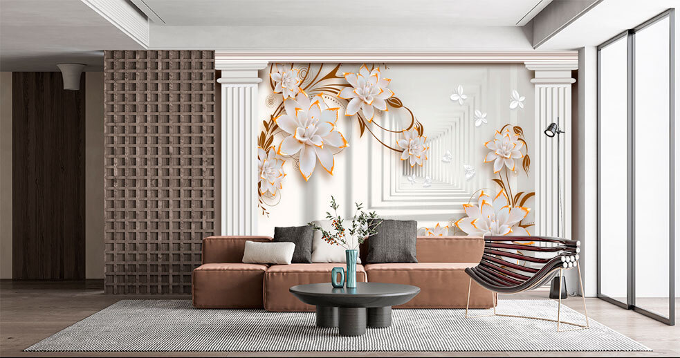 Fiori bianchi tra colonne — ambiente 2