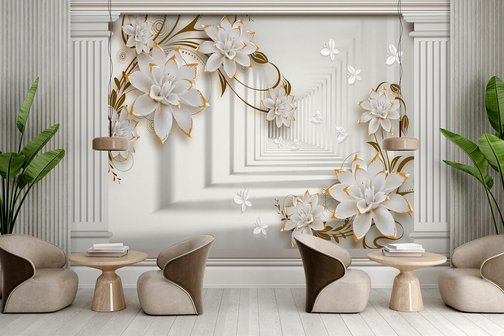Fiori bianchi tra colonne — ambiente 4