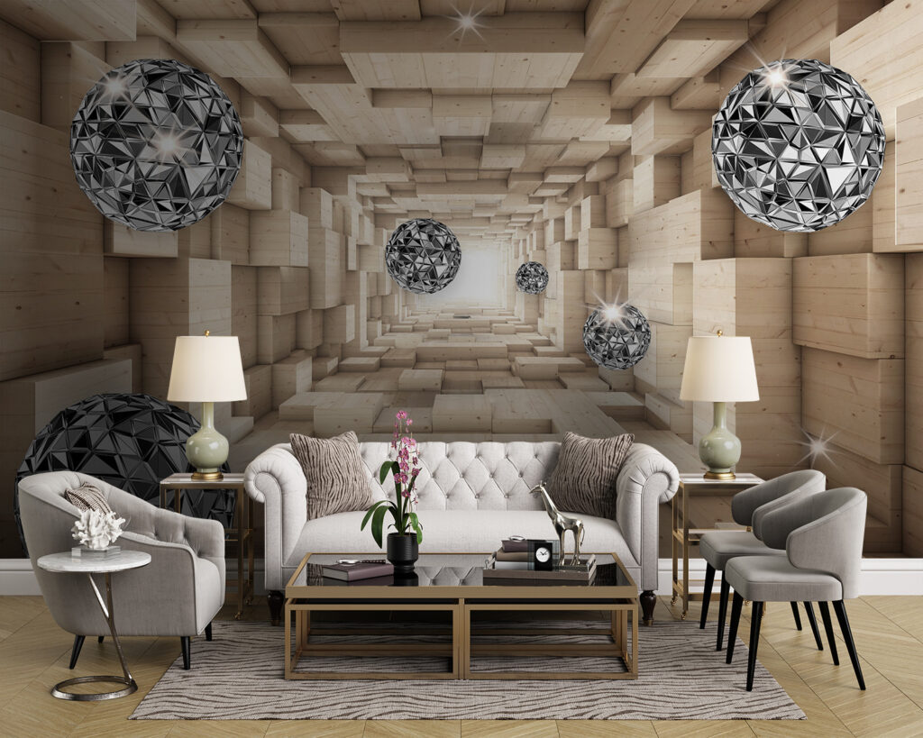 Sfere sfaccettate in legno — ambiente 3