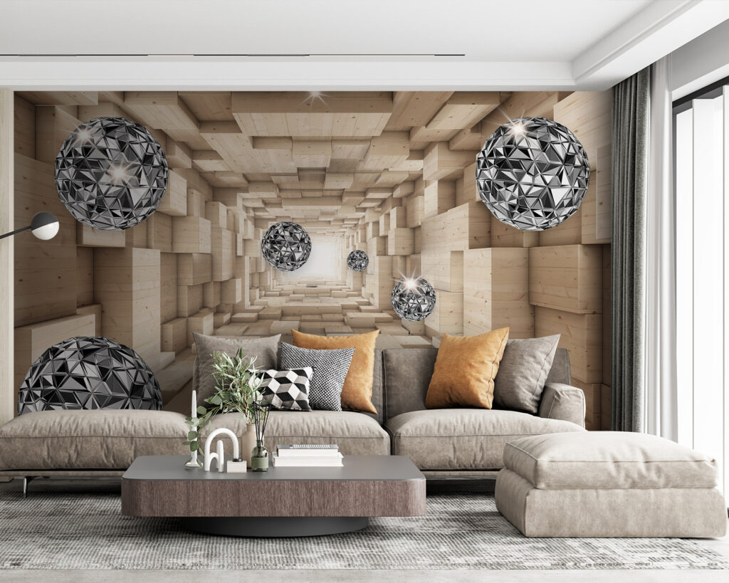 Sfere sfaccettate in legno — ambiente 1