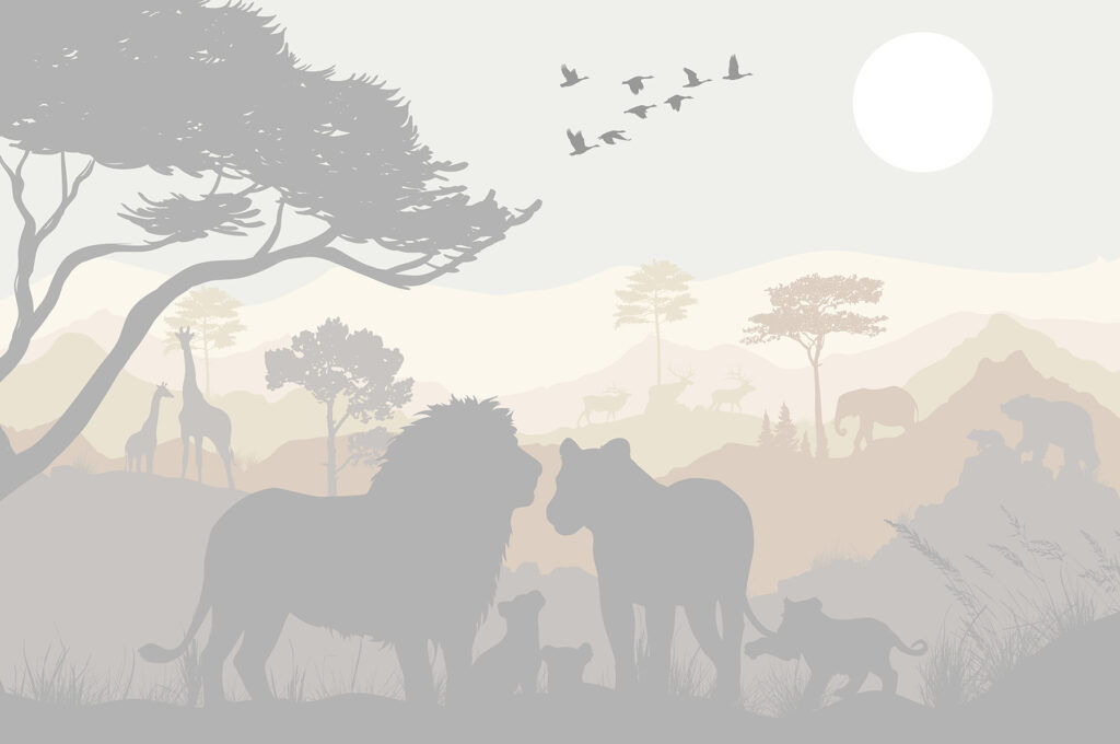 Leoni nella savana — design completo