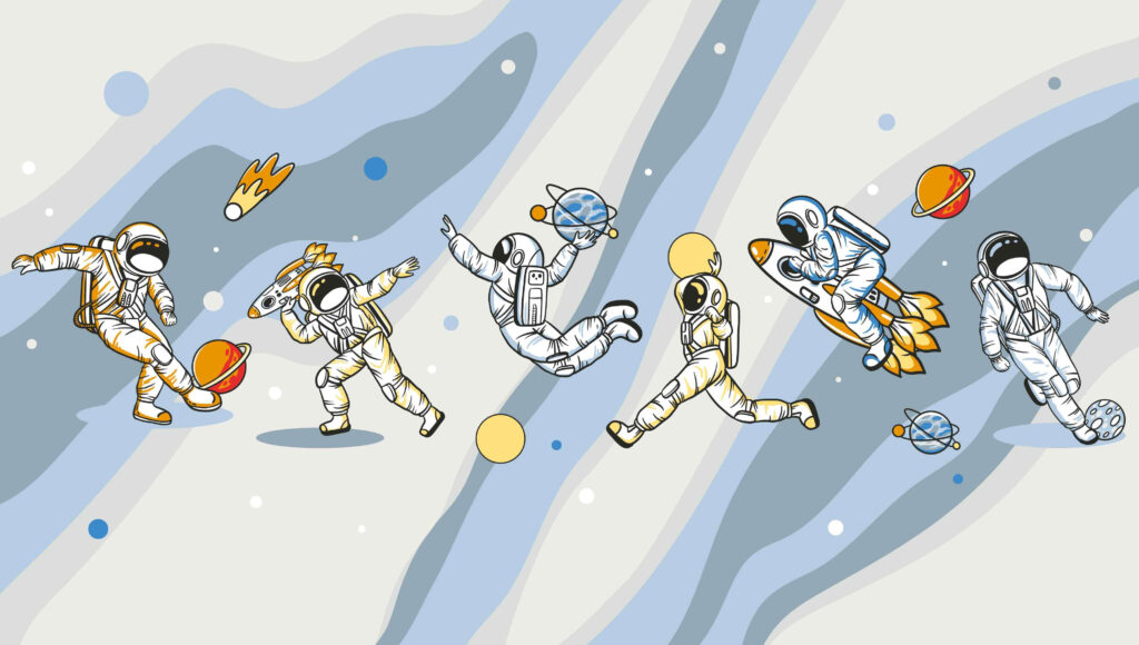 Astronauti su onde larghe — design completo