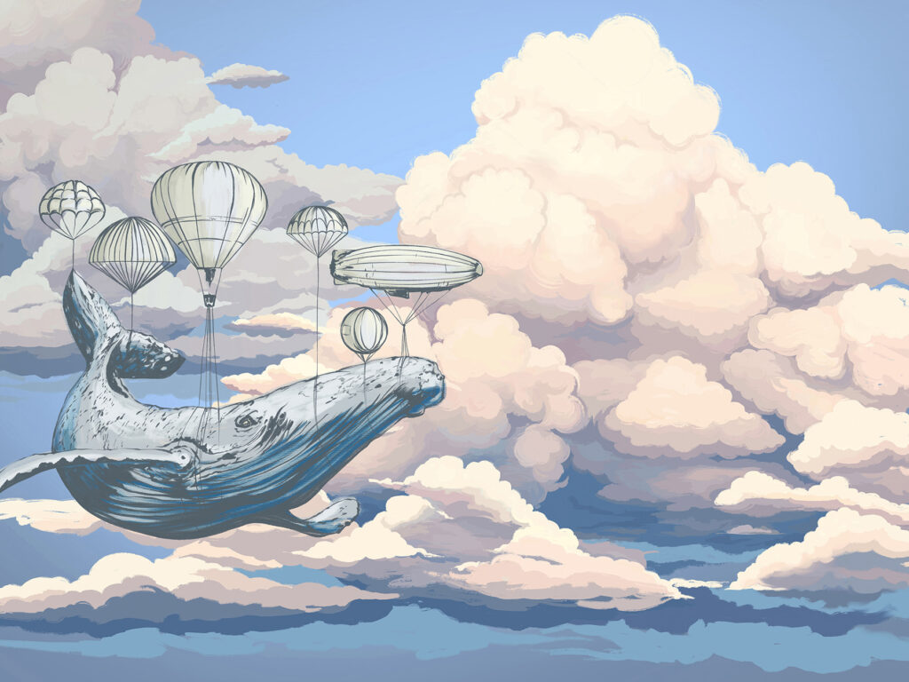 Balena tra le mongolfiere — design completo