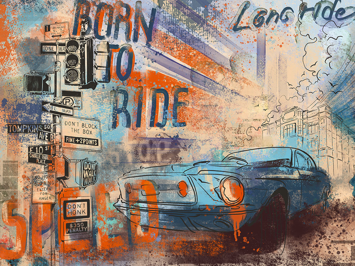 Auto d’epoca in collage — design completo