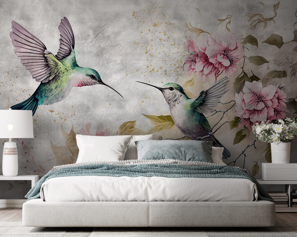 Colibrì accanto ai fiori in un ambiente
