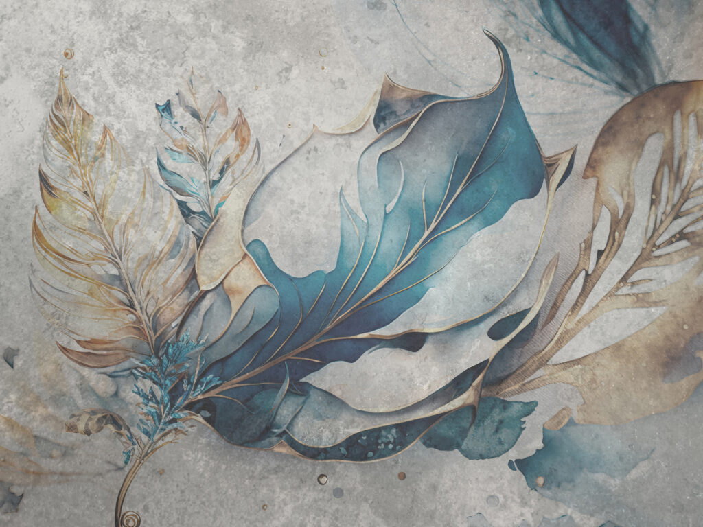 Foglie blu con oro — design completo