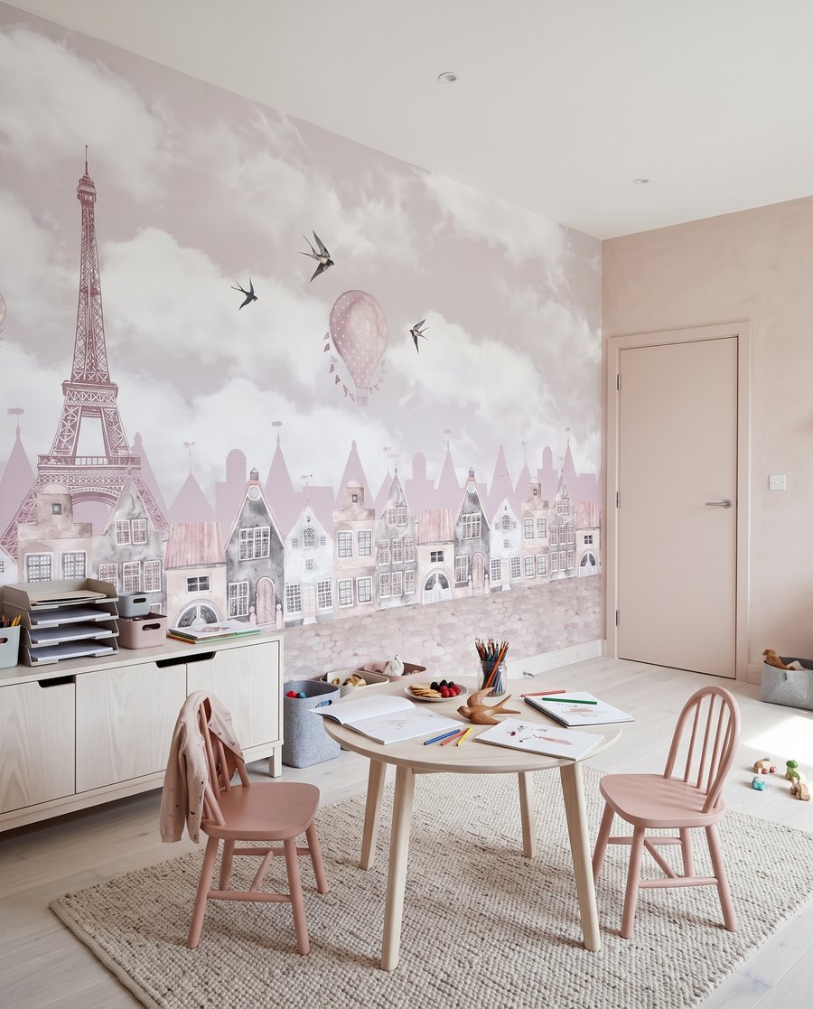 Casette rosa in un ambiente