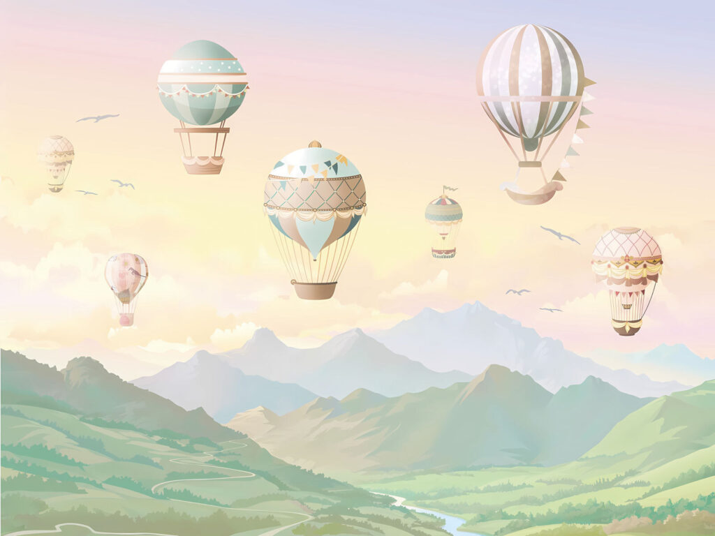 Mongolfiere sopra le colline — design completo
