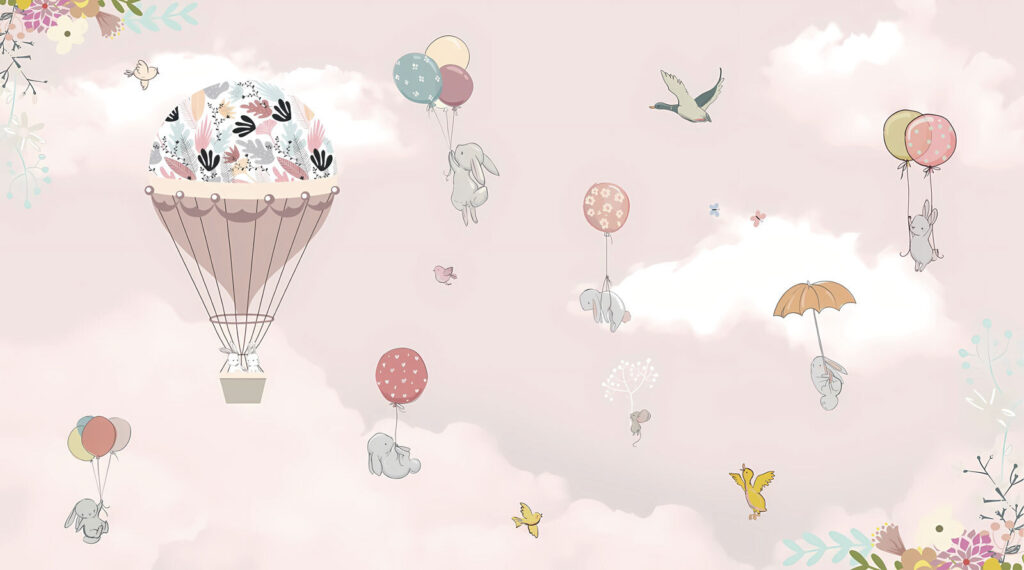 Animali nel cielo rosa — design completo