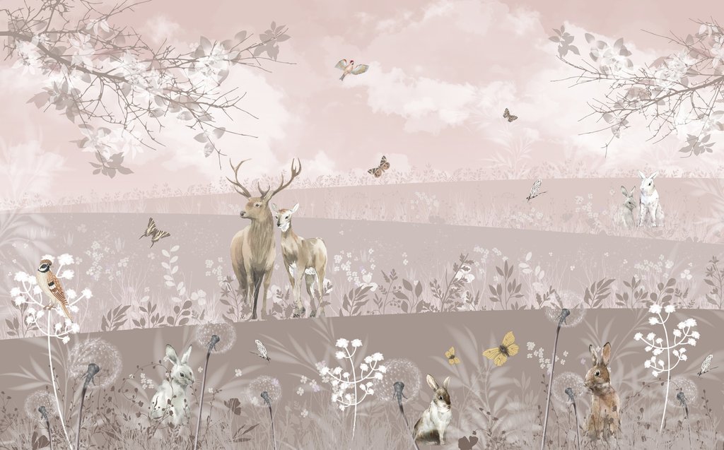 Cervi in prati rosa — design completo