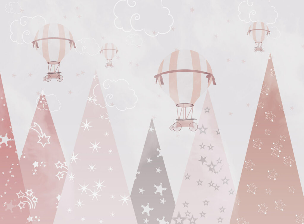 Mongolfiere tra monti rosa — design completo