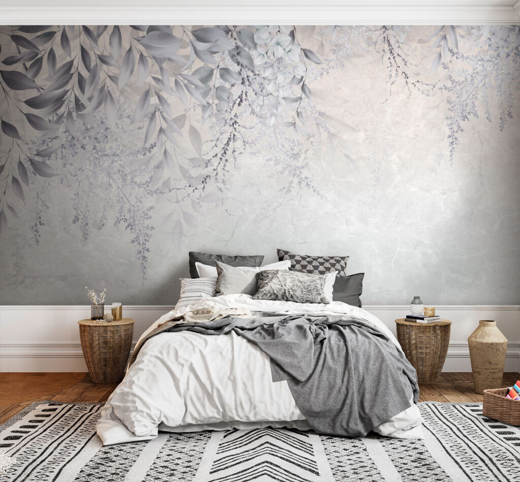 Foglie bianche su grigio — ambiente 2