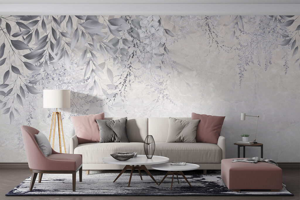 Foglie bianche su grigio — ambiente 3