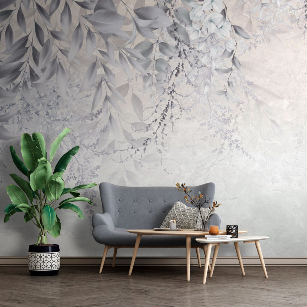 Foglie bianche su grigio — ambiente 1