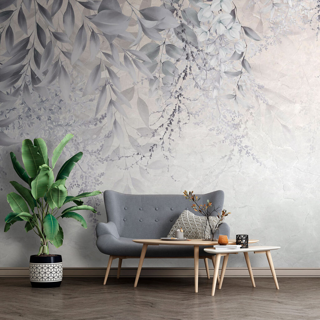 Foglie bianche su grigio — ambiente 4
