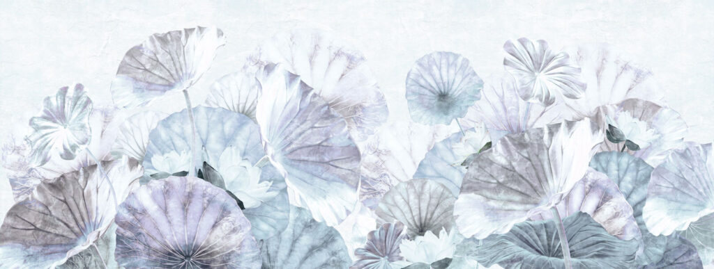 Foglie azzurre ad acquerello — design completo