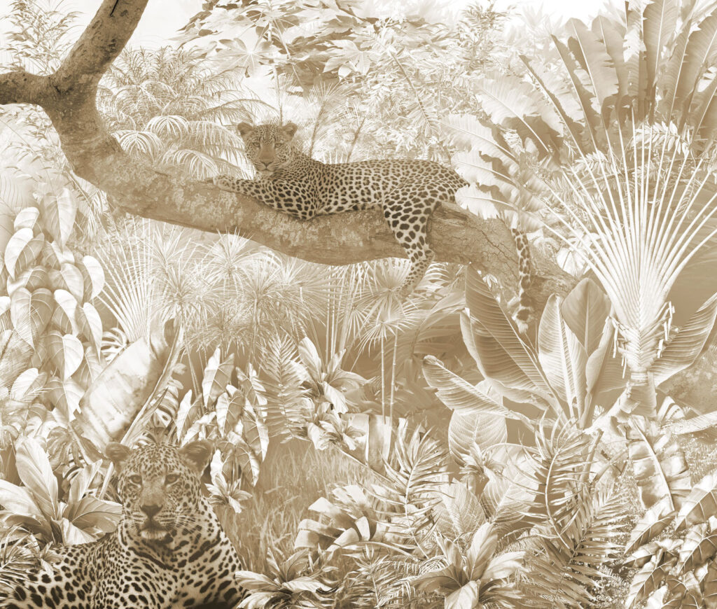 Leopardo su ramo spesso — design completo