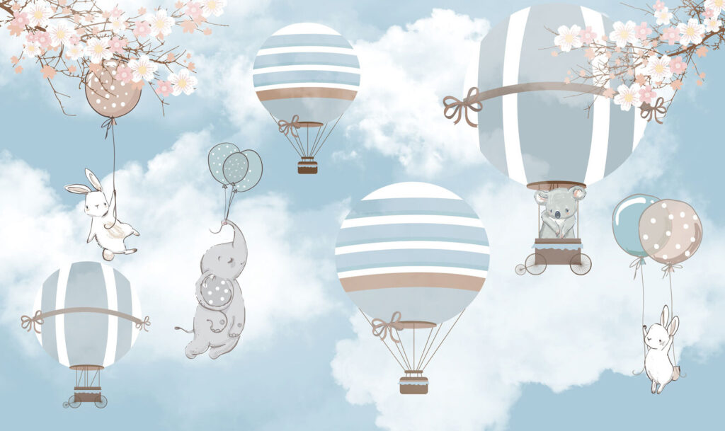 Coniglietti con mongolfiere blu — design completo