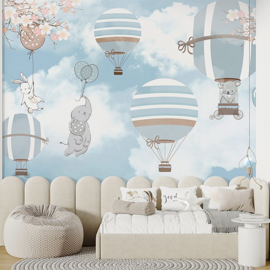 Coniglietti con mongolfiere blu — ambiente 3