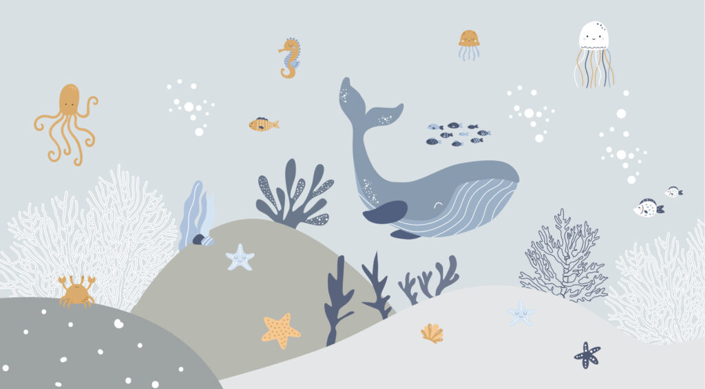 Balena sul fondale — design completo