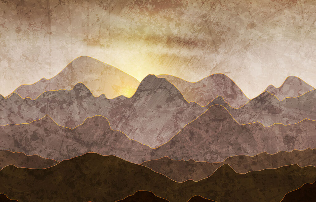 Sole dietro monti bruni — design completo