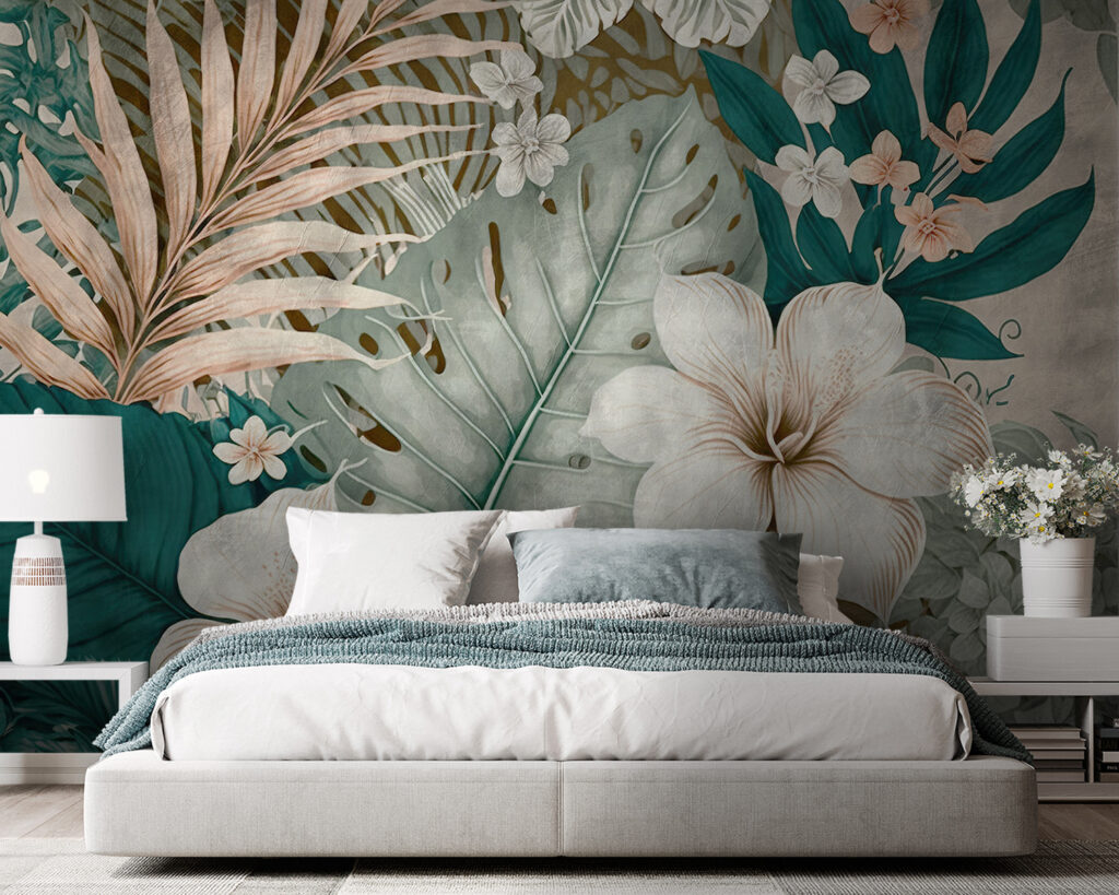 Fiori bianchi su blu-verde — ambiente 2