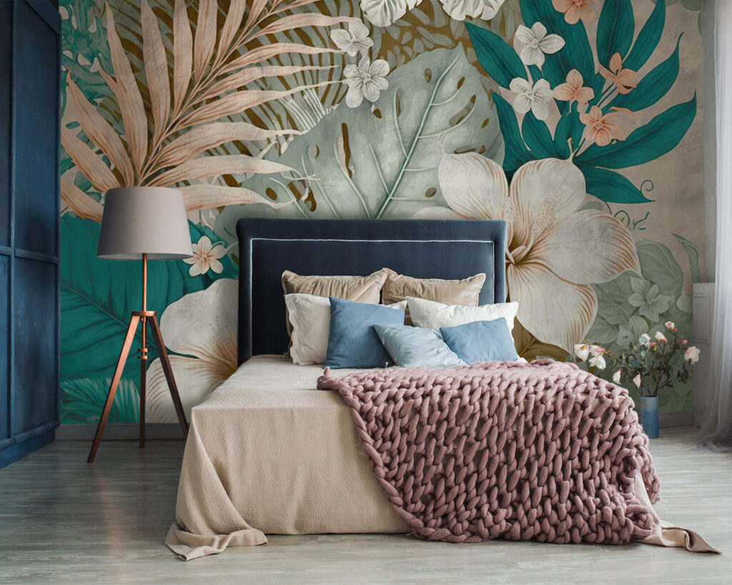 Fiori bianchi su blu-verde — ambiente 3
