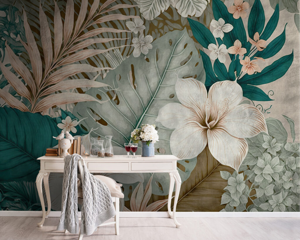 Fiori bianchi su blu-verde — ambiente 4