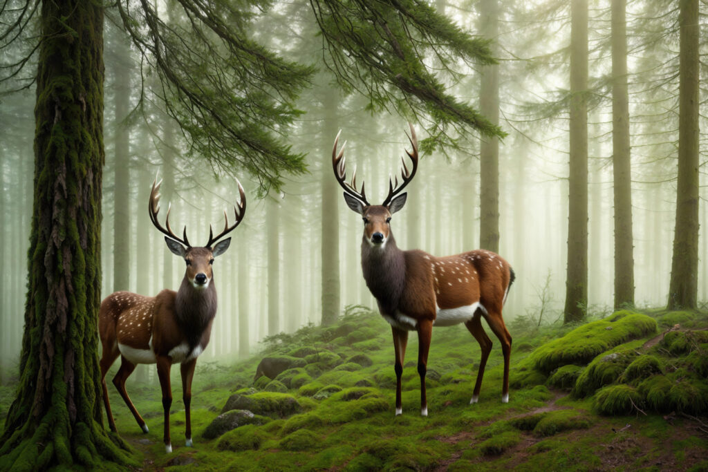 Due cervi nel bosco — design completo
