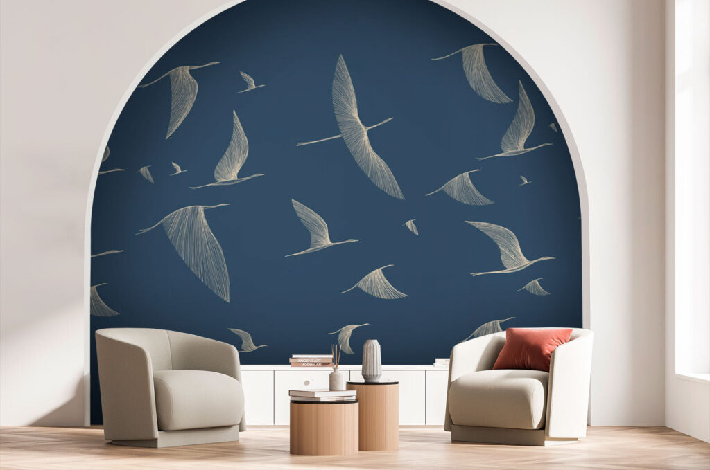 Uccelli nel blu in un ambiente