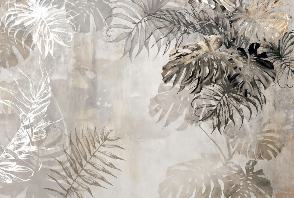 Foglie scure su beige — design completo