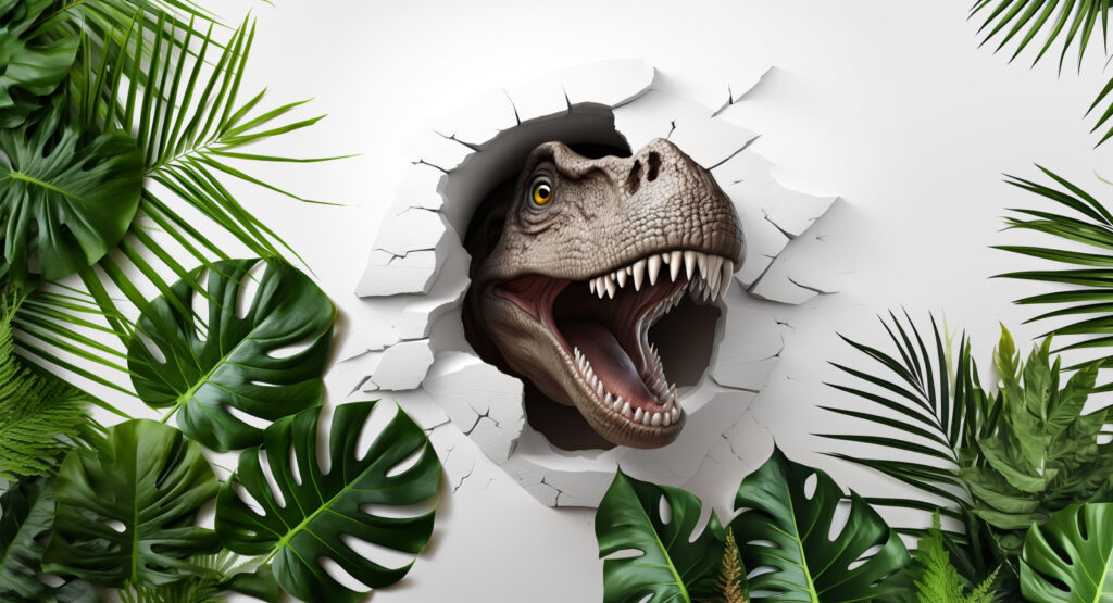 Dinosauro tra le foglie — design completo