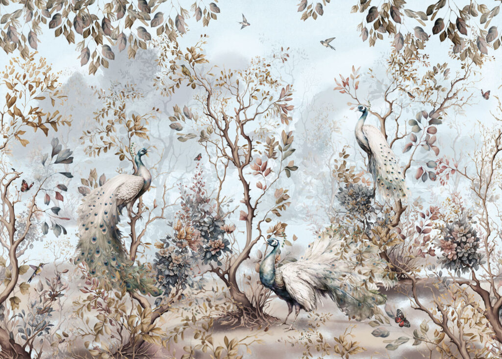 Uccelli pallidi nel bosco — design completo
